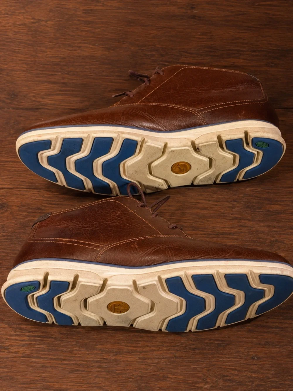 Timberland Brown Leather Chukka Boots with Blue-Trim Sole
